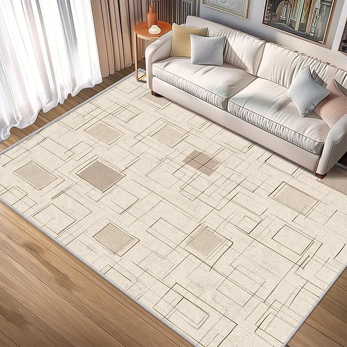 Geometric Rug, Washable 3x4 Rug for Living Room, Modern Abstract Patterned Indoor Carpet, Geometric Decor for Home, Bedroom, Soft Non Slip Thin Design FER53