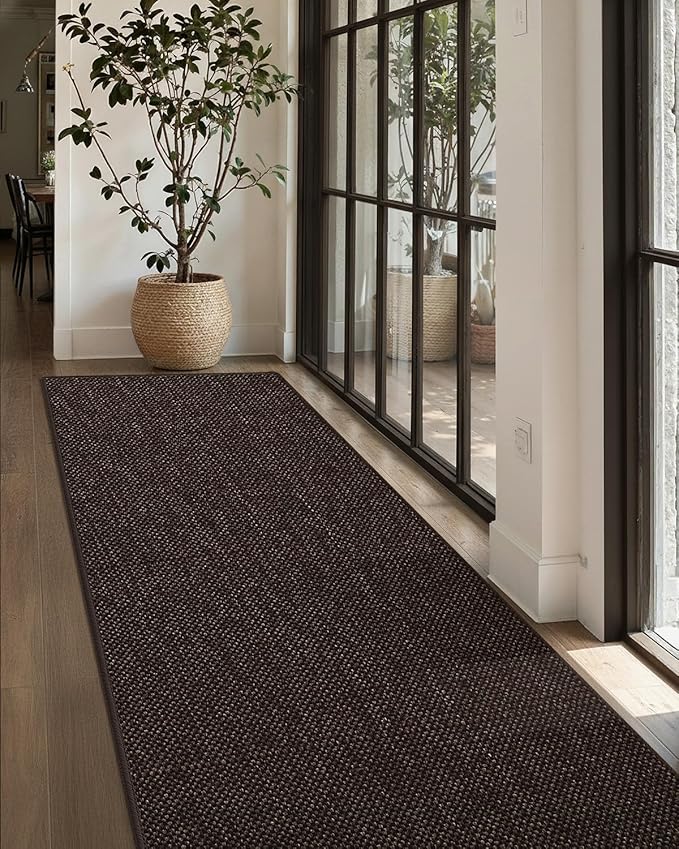 Color&Geometry Door Mat 2'4"x12' Runner Rug with Rubber Backing, Non Slip Washable Hallway Rug, Carpet Runners for Hallway Living Room Bedroom, Brown (Rolled-up NO Creases)
