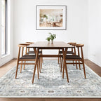 Area Rug 9×12 Washable Rugs for Bedroom, Vintage Floral Rug Soft Non Slip Stain Resistant Carpet for Living Room Dinning Room Kitchen Home Office Blue Green Multi
