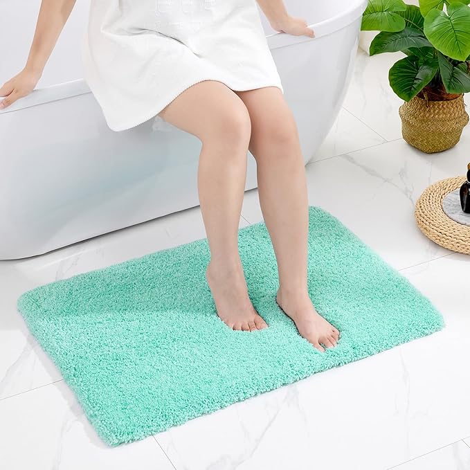 Small Bathroom Rug 17x24 Non Slip Fluffy Bath Mat for Bathroom Floor Washable Plush Luxury Bath Rug for Tub Soft Absorbent Shower Mat, Spa Blue