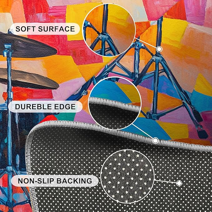 6x8 Drum Set Classroom Rugs - Abstract Art Playroom Rug, Pop Art Carpet Area Rug for Girls Bedroom Kids Room Basement Office Classroom