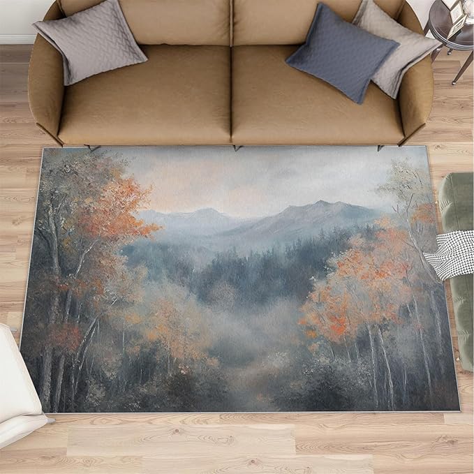 2x3 Autumn Forest Rugs for Entryway - Mountain Scenery Small Area Rugs, Oriental Charm Laundry Room Carpet Non Slip Accent Throw Rug for Bathroom Kitchen Sink Front Door
