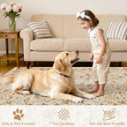 DUKINO 2x6 Runner Rug for Hallway, Washable Vintage Floral Kitchen Rug with Non Slip Backing, Soft Low Pile Throw Carpet Runner for Kitchen, Laundry, Hallway, Bathroom, Beige