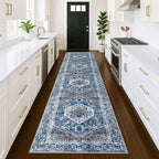 KOZYFLY Runners for Hallways 3x12 Ft Thin Long Washable Kitchen Runner Non Slip Runners Rug for Entryway Indoor Blue Printed Faux Wool Stair Runner Floor Carpet for Stair Kitchen Hall, Blue