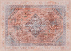 Phantoscope Washable Area Rug 5'x7' Non-Slip, Vintage Neutral Fall Rugs for Living Room, Bedroom, Dining Room, Distressed Boho Medallion Pattern, Low-Pile Foldable Floor Carpet, Rust Orange