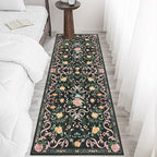 Washable Non-Slip Runner Rugs 2X6, Black Rug Boho Farmhouse Bow Floral Area Rug for Hallway Kitchen Bedroom Beside Laundry Room Bathroom Rug, Low Pile Stain Resistant Soft Floor Carpet