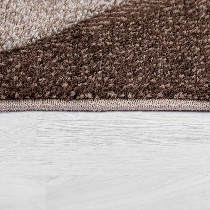 Paco Home Modern Area Rug Bordered with Geometric Pattern in Brown Beige with Contour Cut, Size: 6'7" x 9'6"