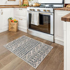 KUTA Moroccan Rugs for Entryway, 2x3 Light Brown Black Entrance Small Area Rug Non-Slip Washable, Ultra Soft Vintage Geometric Low-Pile Indoor Door Mat Floor Carpet for Kitchen