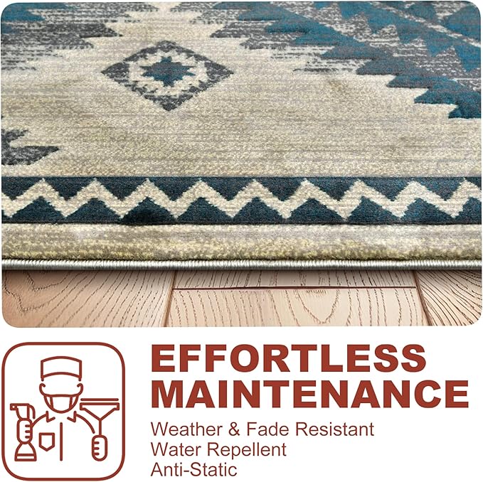 YHSF South West Native American Rug Ritz – Native Tribal American Indian Inspired Rug - Living Room, Bedroom, Hallway, Entryway & High-Traffic Area Rugs - Washable - Soft - Aqua, 8 Feet x 10 Feet