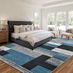 Large Area Rugs,Modern Geometric Patchwork Floor Decor for Bedroom Aesthetic Carpet, Rockwood Collection, Indoor Rugs for Living Room, Dining Room, Nursery, Office, Machine Washable Rug,4x6 Ft Blue