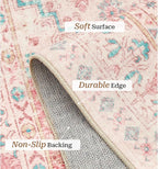 zesthome 9x12 Area Rugs for Girls Bedroom, Low Pile Machine Washable Rugs, Vintage Large Pink Rugs, Stain Resistant Nursery Room Rug, Baby Crawling Rug (Pink/Blue,9'x12')