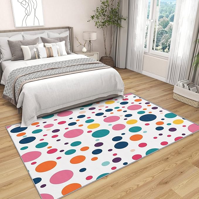 Polka Dots Rugs for Kids Room - 7x9 ft, Polka Dot Rug, Colorful Dots Rugs for Living Room Bedroom, Multicolor Geometric Washable Area Rug Soft Carpet, Kids Nursery Playroom Home Decor & Gifts
