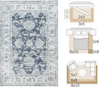 jinchan Fiora Floral 2x3 Rug for Entryway - Vintage Washable Small Non-Slip Distressed Indoor Doormat Ultra-Thin Low-Pile Accent Rug for Entrance Kitchen Bedroom Bathroom (2x3ft, Dark Blue)