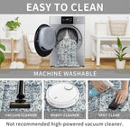 Easy-Going Large Area Rug 8x10 Washable Boho Rugs for Living Room Non-Slip Bedroom Rug Low Pile Lightweight Floral Print Vintage Throw Rug for Dining Room Kitchen Home Office Carpet, Blue Cream