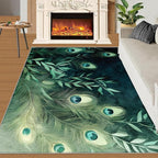 Peacock Feather Rugs for Living Room - 3x4 Rug, Peacock Decor Area Rugs for Bedroom, Teal Turquoise Rug, Plant Washable Carpet, Malachite Green Feather Carpet - Peafowl Home Decor & Gifts