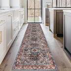 KOZYFLY Runners for Hallways 2x10 Ft Washable Kitchen Runner Rug Boho Runner Rug for Entryway Indoor Printed Faux Wool Carpet Runner for Bedroom Kitchen Hall, Brick Red/Orange/Green