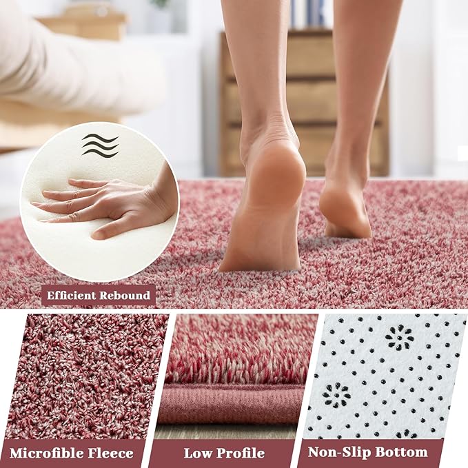 HQAYW 2x6 Soft Runner Rug for Hallways, Thickened Memory Foam Small Throw Bedside Rugs for Bedroom Living Room, Low Pile Washable Non Slip Carpet for Teens Kids Nursery Dorm Decor, Dark Red
