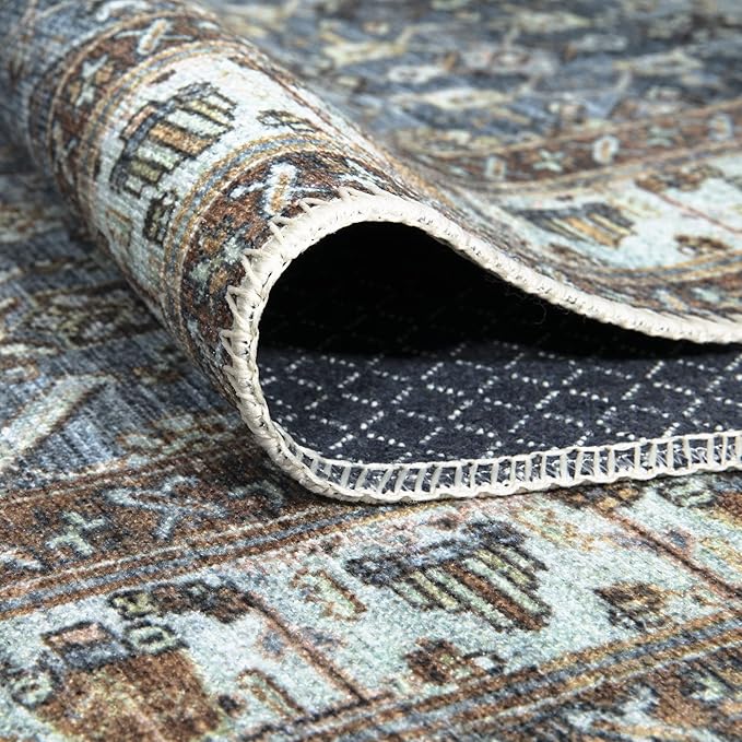 Bloom Rugs Washable Non-Slip 5' x 7' Rug - Blue/Beige Traditional Area Rug for Living Room, Bedroom, Dining Room, and Kitchen - Exact Size: 5' x 7'