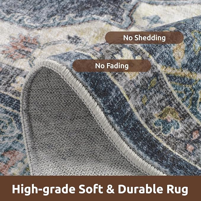AMOAMI-Area Rug 6X9 Rugs for Living Room-Vintage Soft Blue Rugs for Bedroom-Non Slip Carpet-Machine Washable Rug for Dining Room Living Room Bedroom Office Under Table