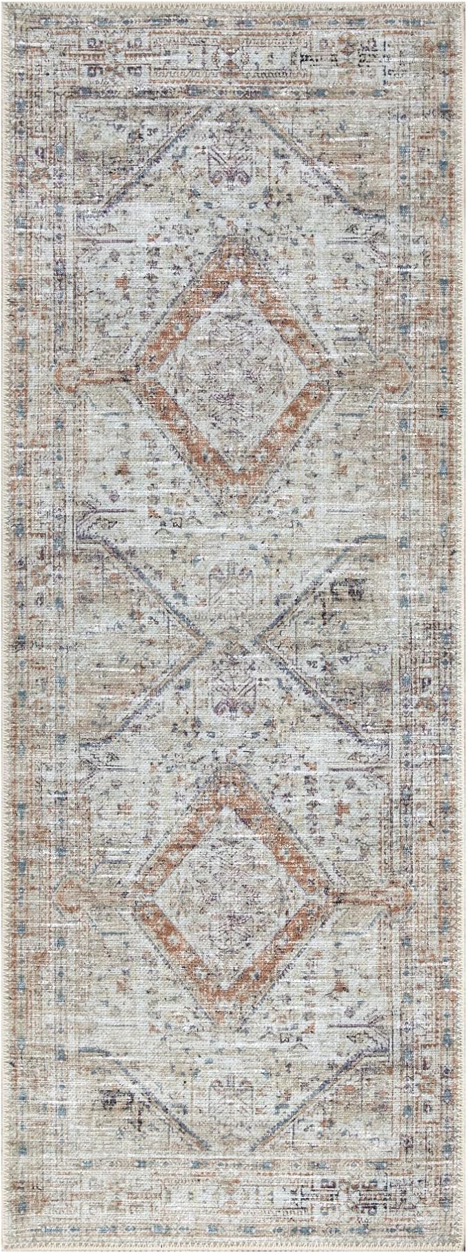 Bloom Rugs Washable Non-Slip 12 ft Runner - Peach/Beige Traditional Runner for Entryway, Hallway, Bathroom, and Kitchen - Exact Size: 2.5' x 12'