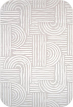 Beverly Rug Modern Geometric Area Rug 4x6 Low-High Pile Durable Soft Abstract Curved Indoor Rugs for Living Dining Room Office Stain Resistant Non Shedding Casual Indoor Carpet Beige White 4 x 6