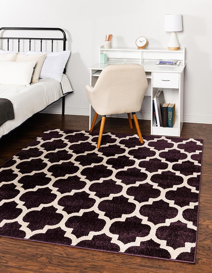 Rugs.com Lattice Collection Rug – 6 Ft Square Purple Medium-Pile Rug Perfect for Living Rooms, Kitchens, Entryways