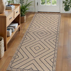Tangsoo Easy Jute Rug 2.6x8 Washable Runner Rug for Hallways,Neutral Geometric Ultra Thin Indoor Carpet Runner Farmhouse Long Rnner Mat for Kitchen Entryway Laundry