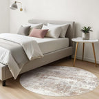 Round Rug Living Room Rugs: 7Ft Washable Circle Large Abstract Modern Soft Stain Resistant Non Slip Indoor Floor Carpet for Bedroom Nursery Office Dining Room Dorm Home House Decor- Brown