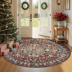 U'Artlines Boho Vintage Round Area Rug 6ft Machine Washable Low Pile Soft Floor Carpet Non Slip Non Shedding Accent Rug for Living Room Bedroom Entryway Dining Room Office Rust＆Teal