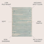 JONATHAN Y Khalil Modern Berber Stripe Cream/Turquoise Indoor Area Rug, 4x6, Contemporary, Bohemian, Easy-Cleaning for Living Room, Bedroom, Kitchen, Pet Friendly, Non-Shedding (MOH207B-4)