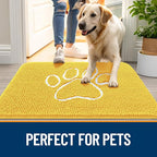 OLANLY Dog Door Mat for Muddy Paws 36x24, Paw Print Design, Absorbs Moisture and Dirt, Absorbent Non-Slip Washable Doormat, Quick Dry Chenille Mud Mat for Dogs, Entry Indoor Entryway Carpet, Yellow