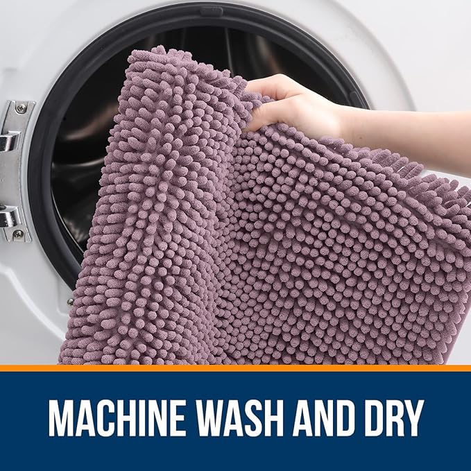 OLANLY Bathroom Rugs 36x24, Extra Soft Absorbent Chenille Bath Rugs, Rubber Backing Quick Dry, Machine Washable Bath Mats for Bathroom Floor, Tub and Shower, Home Decor Accessories, Deep Plum