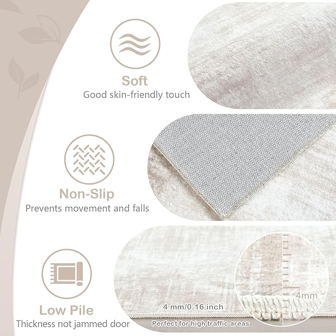 Area Rugs 8x10 Living Room: Washable Rug Modern Abstract Large Rugs Soft Non Slip Neutral Rug Stain Resistant Indoor Carpet for Bedroom Kitchen Dining Room Table Nursery Home Office Rugs(Beige,8'x10')