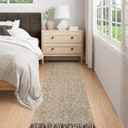 Collive Long Hallway Runners Rug 2.6x7, Farmhouse Washable Kitchen Runner Rug for Bedroom, Natural/Black Braided Woven Entryway Rug Low-Profile Front Door Floor Carpet for Laundry Bathroom Living Room