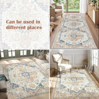 jinchan Area Rug 3x5 Washable Entryway Rug Vintage Indoor Doormat Distressed Thin Mat Lightweight Non-Slip Stain Resistant Low Pile Carpet for Kitchen Living Room Bedroom Dining Room Office Orange