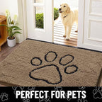 Smiry Dog Door Mat for Muddy Paws, Absorbent Dirt Trapper Non Slip Quick Dry Washable Chenille Mat for Mud Dogs, Entry Rug for Indoor and Outdoor (40x32 Inches, Camel and Black)