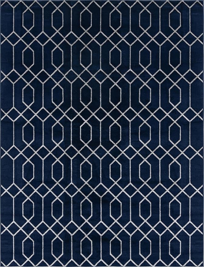 Unique Loom Marilyn Monroe Glam Collection Area Rug - Trellis (10'x 13' Rectangle, Navy Blue Silver/ Silver)