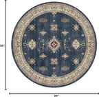 RUGGABLE Washable Vintage Area Rug – Verena Sapphire 8 ft Round, Stain-Resistant, Non-Slip – Large Machine Washable Rugs for Living Room, Bedroom, Hallway, Entryway & Office–with Cushioned Pad