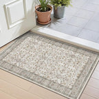 LUMI Indoor Thin Door Mat, 24x36 Washable Small Inside Doormat, Non Slip Low Pile Oriental Floor Carpet, Vintage Distressed Area Rug for Front Door,Entrance,Bedroom, Celadon
