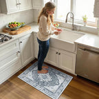 Area Rugs 2'x3' Washable Non-Slip, Floral Vintage Distress Print Pattern Medallion Carpet for Living Room Bedroom Dining Room, Light Gray Grey White