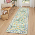 Lahome Washable Runner Rug 2x6, Boho Bathroom Rug Runner, Vintage Floral Soft Thin Indoor Throw Carpet for Entryway Bedroom Hallway Bath Laundry Room, Green/Multi