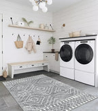 Wonnitar Moroccan Washable Rugs 4x6, Non-Slip Gray Living Room Area Rug, Boho Soft Large Rugs for Bedroom, Geometric Non-Shedding Thin Floor Carpet for Entry Kitchen Mud Room (Silver Grey,4'x6')