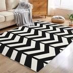 7x9 Black and White Chevron Rugs for Bedroom Decor, Washable Chevron Geometric Pattern Area Rug, Living Room Home Decoration, Non Slip Soft Thin, Modern Zigzag Decor Carpet PF-P 49
