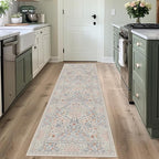 2x6 Floral Washable Area Rugs for Living Room, Vintage Boho Large Rug for Bedroom Dining Room， Distressed Botanical Birds Non Slip Low Pile Forest Animal Throw Carpet for Farmhouse Office, Beige Blue