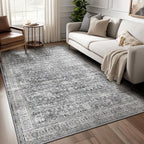 Grey 5x7 Area Rugs for Living Room Bedroom, Washable Non Slip Low Pile Thin Soft Carpet Rugs for Dining Room/Kitchen/Home Office/Nursery, Vintage Neutral Gray with Accents