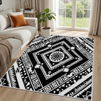 Area Rugs for Living Room 5x6, Moroccan Washable Low Pile Rug, Boho Neutral Farmhouse Ultra Soft Carpet for Bedroom Dining Room Home Decor, Geometric Print Tribal Carpets Black and White