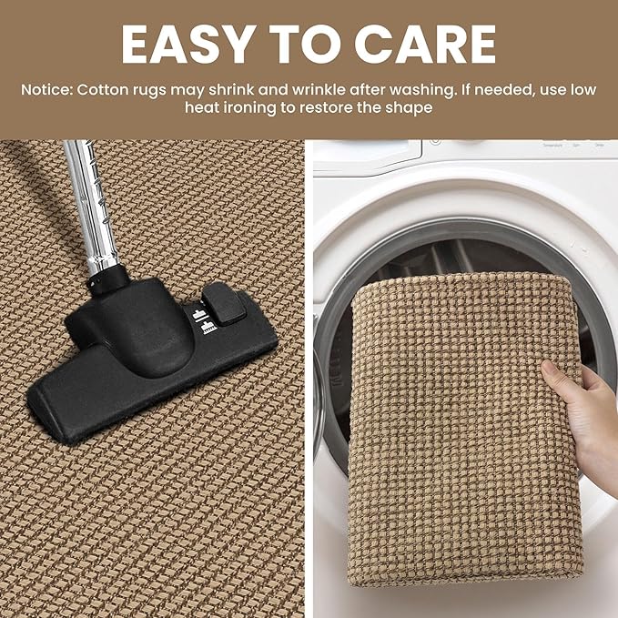 IOHOUZE Washable Runner Rug 2x10 Non Slip Rubber Backed Long Hallway Runner Entryway Runner Indoor, Kitchen Rugs Woven Cotton Floor Carpet for Hall Entrance, Orange/Tan/Brown