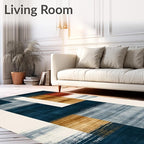 Flatwoven High Traffic Area Rug 4x6, Eclectic Funky Ink Wash Design Abstract Area in Multi Tone, Non Slip, Stain Resistant, Washable Area Rugs for Living Room, Bedroom (Blue, 4x6)