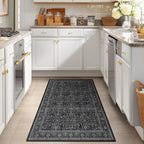 Vintage Charcoal 3x5 Entryway Rug Indoor Foyer, Neutral Earth Tone Dark Throw Rug for Kitchen Bathroom, Machine Washable Non Slip Thin Area Rug for Nursery/Bedroom Bedside/Home Office/Dorm