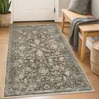 KILOCOCO Area Rug 3x5 Entryway Rug Washable Printed Vintage Floral Rubber Backed Non Slip Indoor Kitchen Rugs for Living Room Laundry Room Playroom Mudroom Moroccan Area Rugs, Taupe/Green